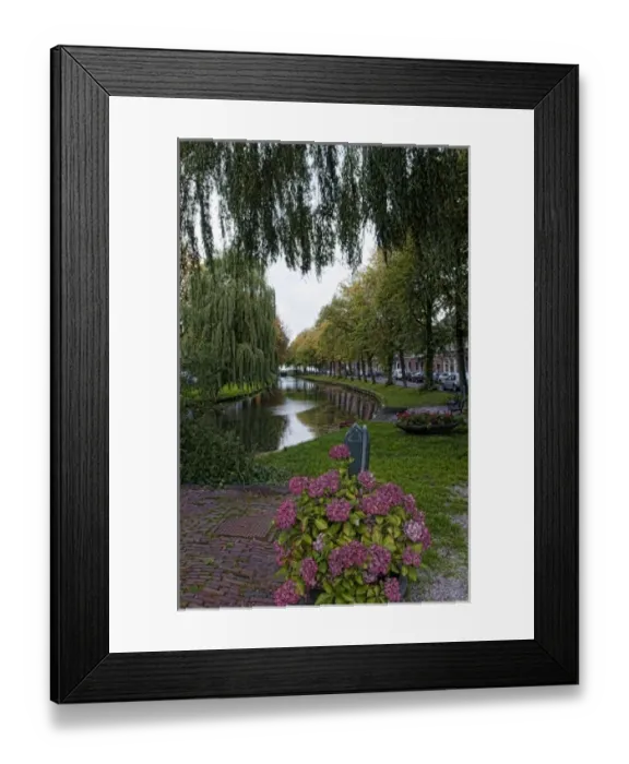 Framed Print : Canal with boats in small town of Edam, the Netherlands Framed Print : Canal with boats in small town of Edam, the Netherlands