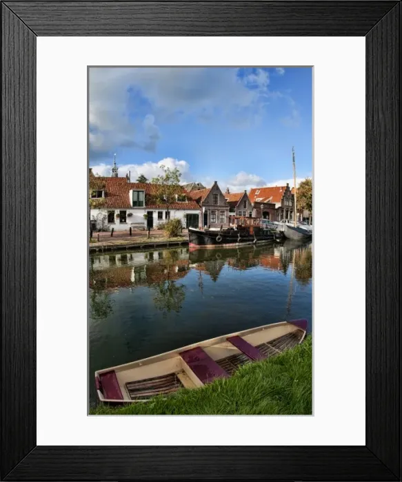 Framed Print : Canal with boats in small town of Edam, the Netherlands Framed Print : Canal with boats in small town of Edam, the Netherlands