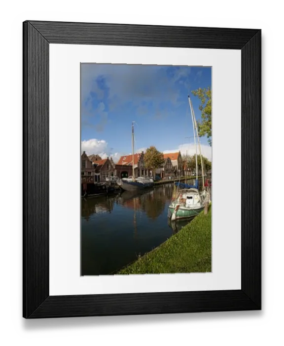Framed Print : Canal with boats in small town of Edam, the Netherlands Framed Print : Canal with boats in small town of Edam, the Netherlands