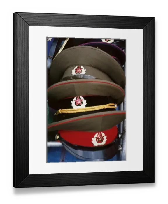 Framed Print : Military hats, outdoor market called Anniversary Stadium. WARSAW. Poland Framed Print : Military hats, outdoor market called Anniversary Stadium. WARSAW. Poland