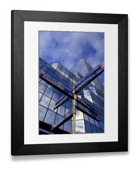 Framed Print : Poland, Warsaw. Bank Pekao - the blue tower, signpost Framed Print : Poland, Warsaw. Bank Pekao - the blue tower, signpost