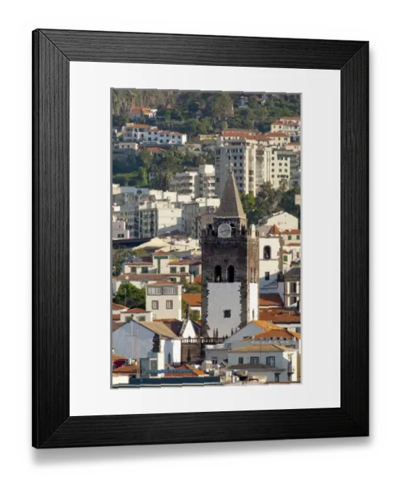 Framed Print : Portugal, Madeira Island, Funchal. Downtown clock tower of the Gothic 15th century