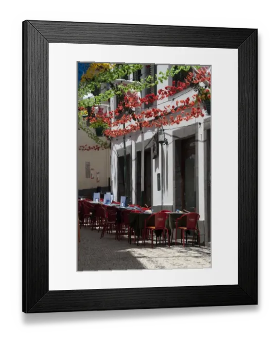 Framed Print : Portugal, Madeira Island, Funchal. Downtown Funchal, typical street scene. Colorful Framed Print : Portugal, Madeira Island, Funchal. Downtown Funchal, typical street scene. Colorful