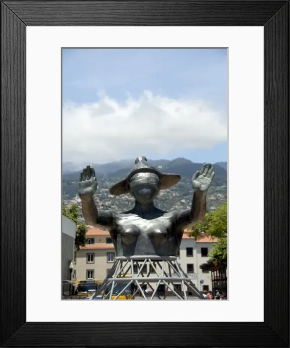 Framed Print : Portugal, Madeira Island, Funchal. Scenic waterfront promenade, sculpture