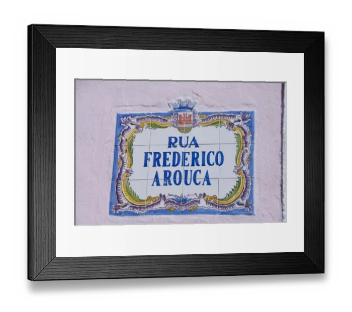 Framed Print : Europe, Portugal. Seaside city of Cascais. Traditional hand painted tile street sign