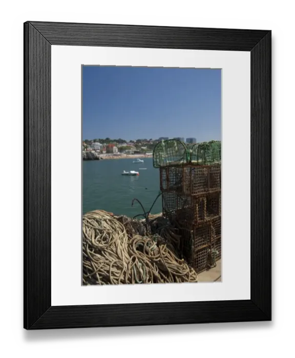 Framed Print : Europe, Portugal. Seaside city of Cascais, coastal view from pier with fish traps Framed Print : Europe, Portugal. Seaside city of Cascais, coastal view from pier with fish traps