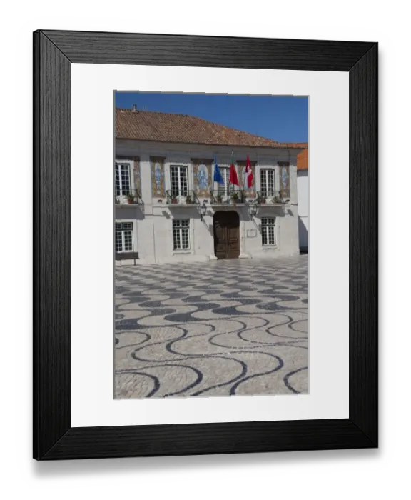 Framed Print : Europe, Portugal. Seaside city of Cascais. Historic City Square and City Hall, wave