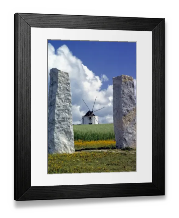 Framed Print : Europe, Portugal, Leiria. Stone pillars frame this windmill in the Leiria District, Portugal Framed Print : Europe, Portugal, Leiria. Stone pillars frame this windmill in the Leiria District, Portugal