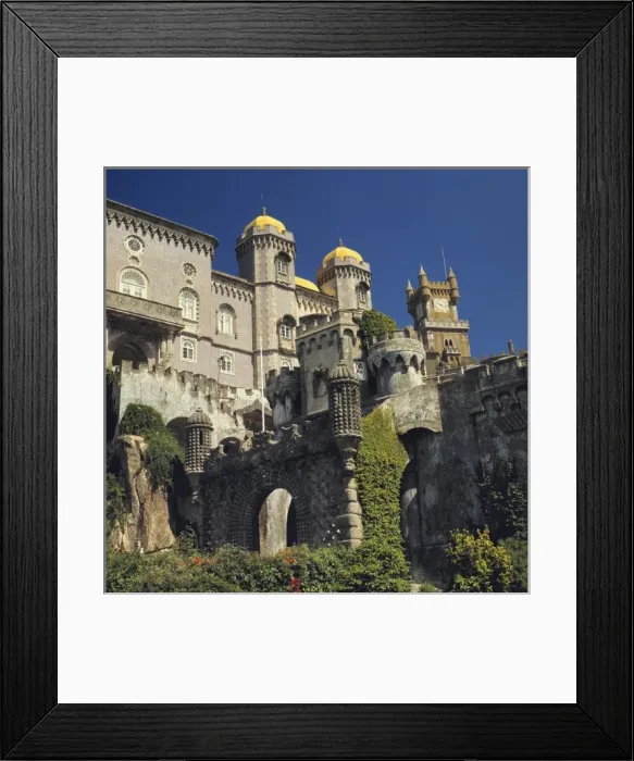 Framed Print : Europe, Portugal, Sintra. The yellow roofs of the towers of Pena Palace shine in the sun in Sintra Framed Print : Europe, Portugal, Sintra. The yellow roofs of the towers of Pena Palace shine in the sun in Sintra