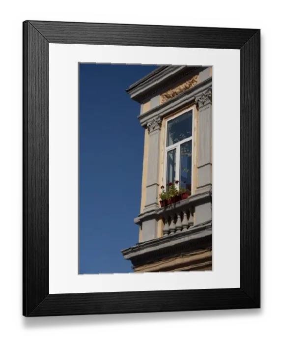 Framed Print : Romania, Transylvania, Brasov. Historic architecture, window Framed Print : Romania, Transylvania, Brasov. Historic architecture, window