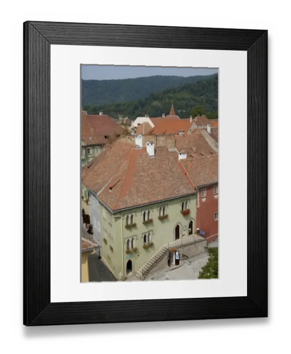 Framed Print : Romania, Transylvania, Sighisoara. Birthplace of Vlad Tepes (Dracula). Rooftop view
