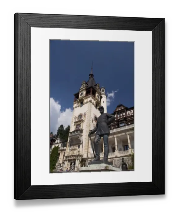 Framed Print : Romania, Sinaia. Neo-Renaissance Peles Castle, c. 1873. Summer residence, statue of King Carol I