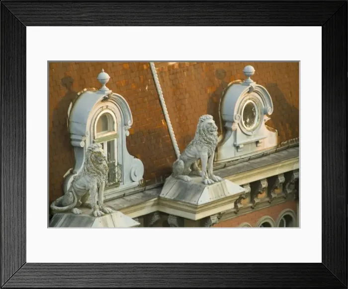 Framed Print : Lions architectural detail, Romania, Constanta Framed Print : Lions architectural detail, Romania, Constanta