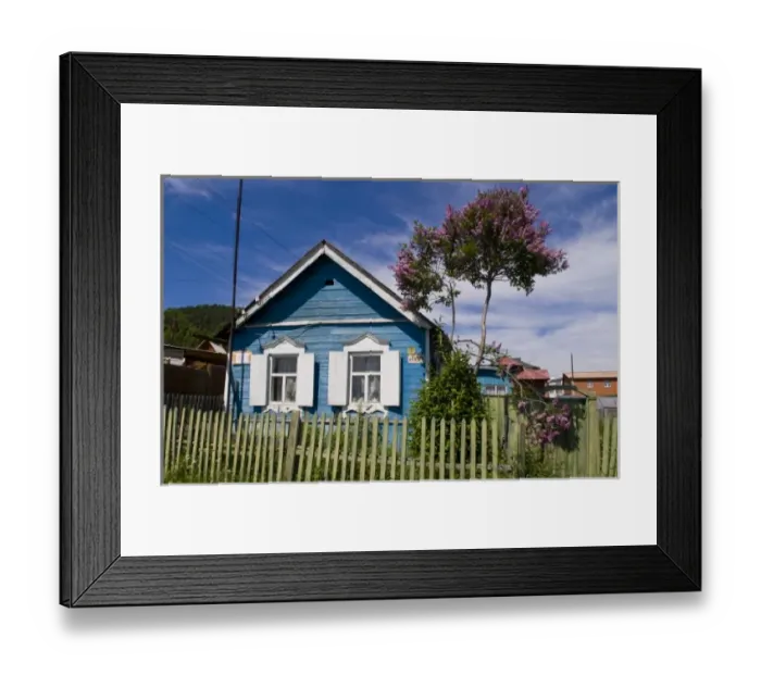 Framed Print : Old wooden house with shutters in Listvyanka near Irkutsk in Siberia Russia Framed Print : Old wooden house with shutters in Listvyanka near Irkutsk in Siberia Russia