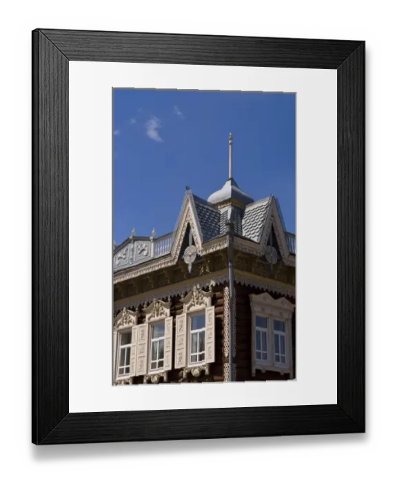 Framed Print : Ornate style of a wooden house in Irkutsk in Siberia Russia Framed Print : Ornate style of a wooden house in Irkutsk in Siberia Russia