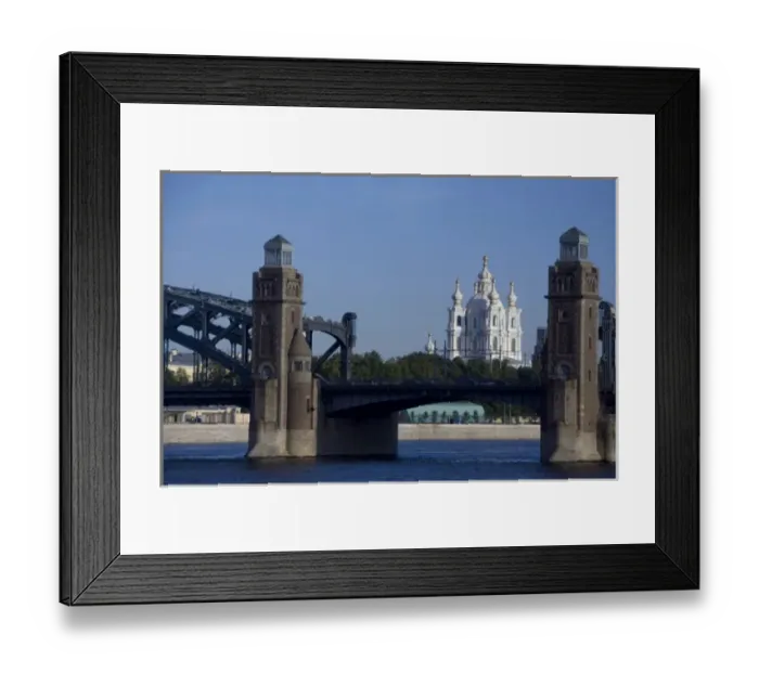 Framed Print : Russia, St. Petersburg, Neva River. View of Smolny Convent between bridge towers Framed Print : Russia, St. Petersburg, Neva River. View of Smolny Convent between bridge towers