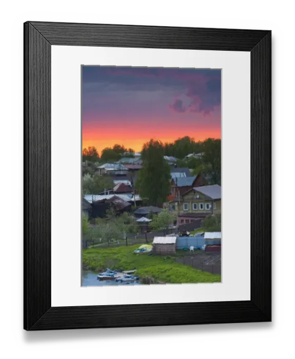 Framed Print : Russia, Vladimir Oblast, Golden Ring, Suzdal, elevated town view, dusk