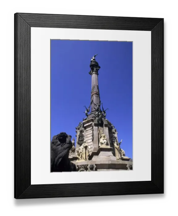 Framed Print : Life in Spain the Colom Monument at the Rambles in Barcelona Spain