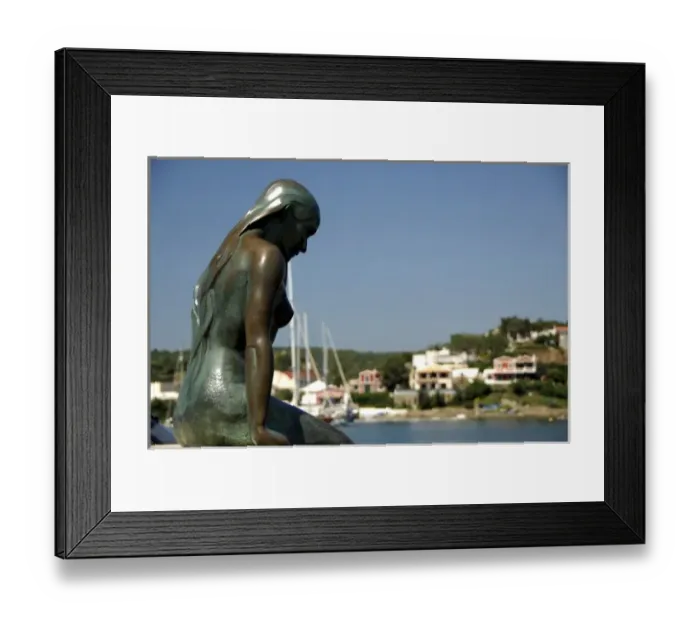 Framed Print : Europe, Spain, Minorca (aka Menorca), Mahon. Bronze mermaid statue