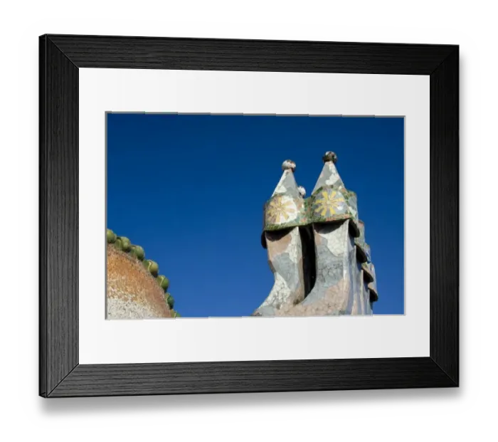Framed Print : Spain, Catalonia, Barcelona. Casa Batllo (1906). Views of typical Gaudi chimney sturctures