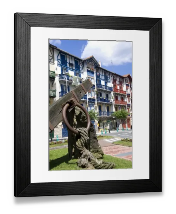 Framed Print : Spain, Guipuzcoa coast, Hondarribia (aka Fuenterrabia). Typical colorful homes