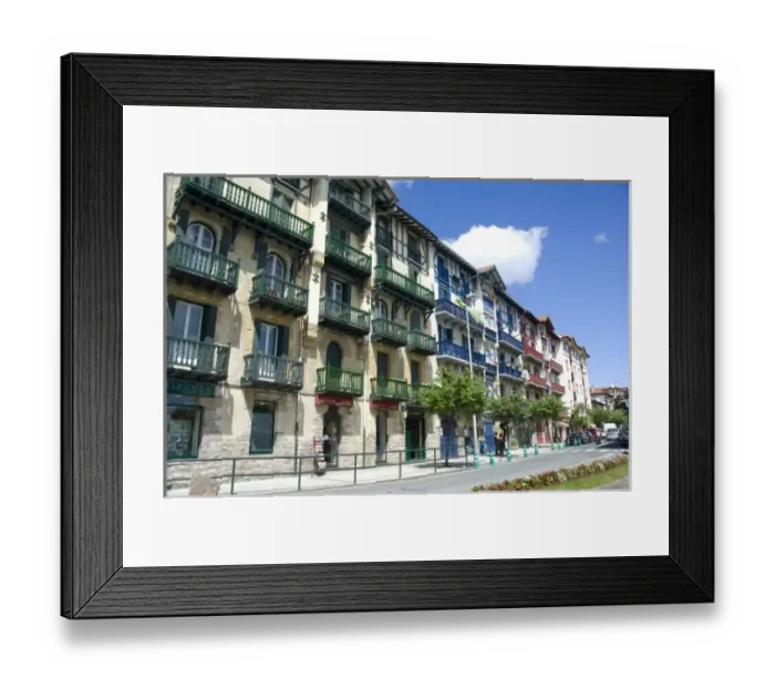 Framed Print : Spain, Guipuzcoa coast, Hondarribia (aka Fuenterrabia). Typical colorful homes Framed Print : Spain, Guipuzcoa coast, Hondarribia (aka Fuenterrabia). Typical colorful homes