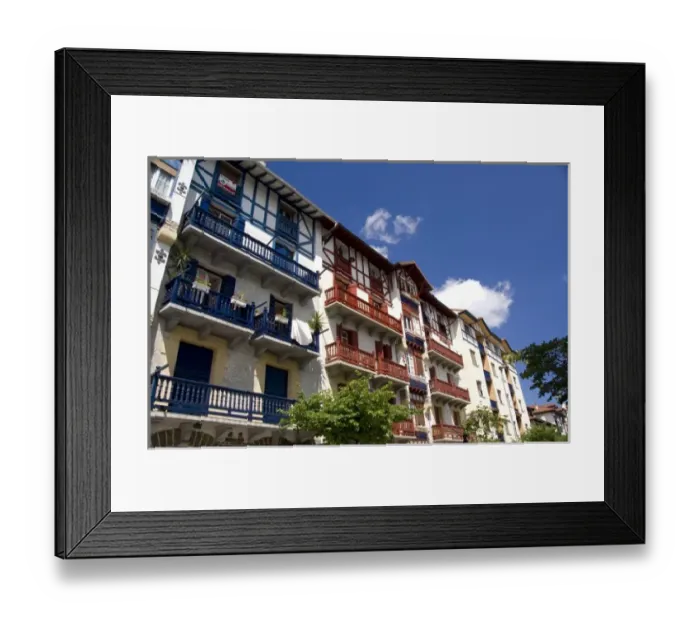 Framed Print : Spain, Guipuzcoa coast, Hondarribia (aka Fuenterrabia). Typical colorful homes Framed Print : Spain, Guipuzcoa coast, Hondarribia (aka Fuenterrabia). Typical colorful homes