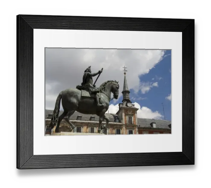 Framed Print : Spain, Madrid. Plaza Mayor, statue of King Philip III, bakers guild house (aka Casa Framed Print : Spain, Madrid. Plaza Mayor, statue of King Philip III, bakers guild house (aka Casa