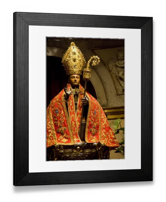 Framed Print : Spain, Pamplona (aka Iruna). Church of San Lorenzo, 15th c. wooden sculpture of San