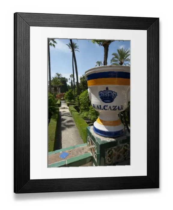 Framed Print : Spain, Seville. Alcazar (aka Reales Alcazares). Palace garden, ceramic flower pot Framed Print : Spain, Seville. Alcazar (aka Reales Alcazares). Palace garden, ceramic flower pot