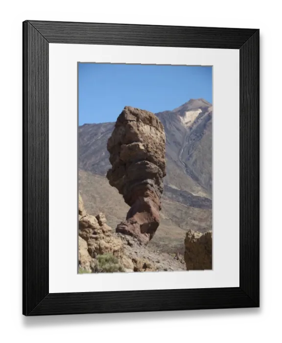 Framed Print : Spain, Canary Islands, Tenerife. Las Canadas National Park. Volcanic rock formation in front of Mt Framed Print : Spain, Canary Islands, Tenerife. Las Canadas National Park. Volcanic rock formation in front of Mt