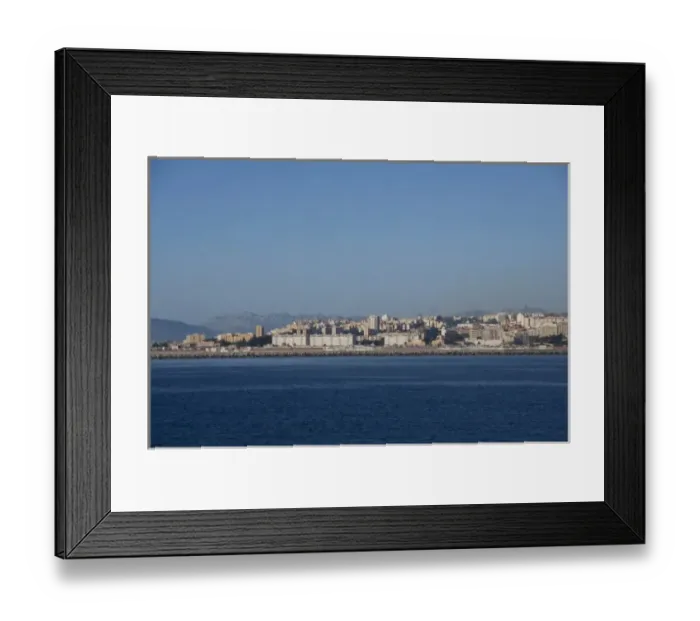 Framed Print : North Africa, Spanish Morocco, Ceuta. Port city of Ceuta with the Rif Mountains in the distance