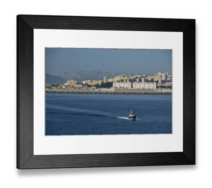 Framed Print : North Africa, Spanish Morocco, Ceuta. Port city of Ceuta with the Rif Mountains in the distance