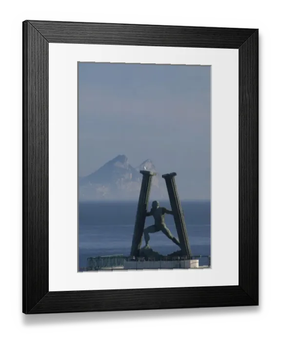Framed Print : North Africa, Spanish Morocco, Ceuta. Pillars of Hercules sculpture overlooking Framed Print : North Africa, Spanish Morocco, Ceuta. Pillars of Hercules sculpture overlooking