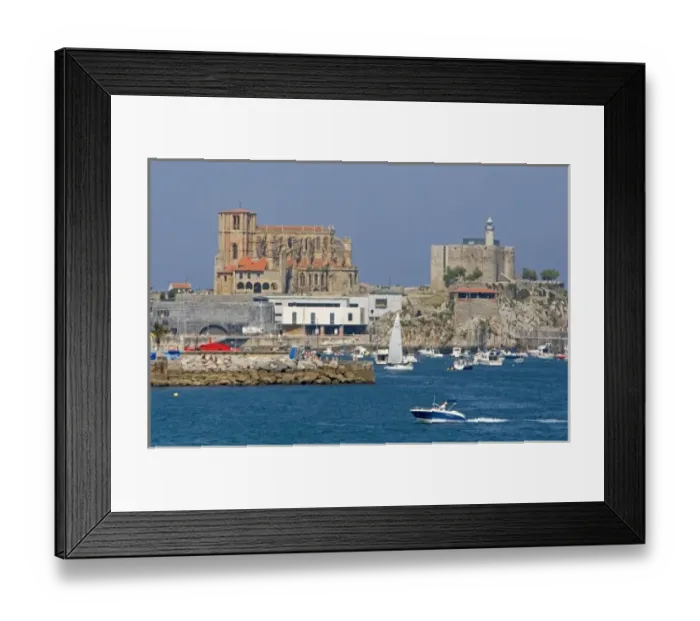 Framed Print : Gothic style church of Santa Maria and castle lighthouse in the harbor of Castro Urdiales Framed Print : Gothic style church of Santa Maria and castle lighthouse in the harbor of Castro Urdiales