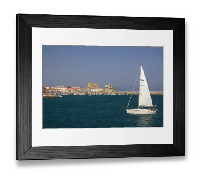 Framed Print : Sailboat in the harbor at Castro Urdiales, Cantabria, northern Spain Framed Print : Sailboat in the harbor at Castro Urdiales, Cantabria, northern Spain