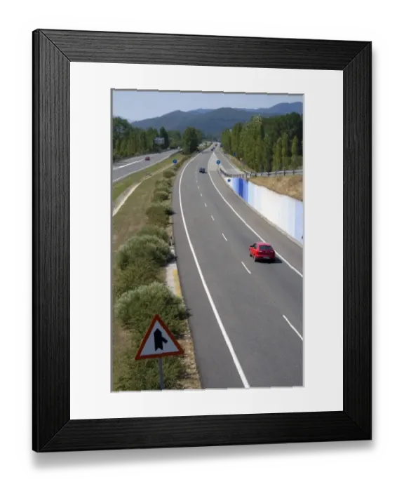 Framed Print : Automobiles travel along the A-10 Autopista near the town of Etxarri-Aranatz, Navarre Framed Print : Automobiles travel along the A-10 Autopista near the town of Etxarri-Aranatz, Navarre