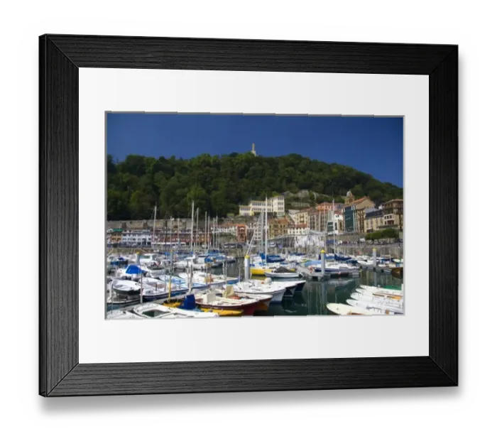 Framed Print : Boats docked at the city of Donostia-San Sebastian, Guipuzcoa, Basque Country, Northern Spain