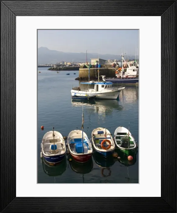 Framed Print : Boats in the Txingudi Bay at the town of Hondarribia, Guipuzcoa, Basque Country, Northern Spain