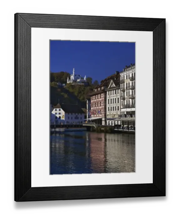 Framed Print : Buildings reflected on Reuss River, Lucerne or Luzern, Switzerland Framed Print : Buildings reflected on Reuss River, Lucerne or Luzern, Switzerland