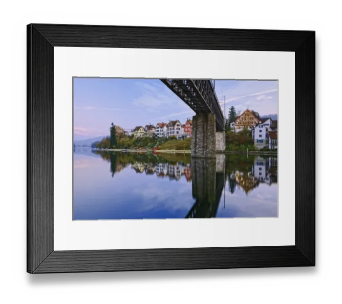 Framed Print : Railroad trestle over Rhine River at dusk, Schaffhausen, Switzerland Framed Print : Railroad trestle over Rhine River at dusk, Schaffhausen, Switzerland