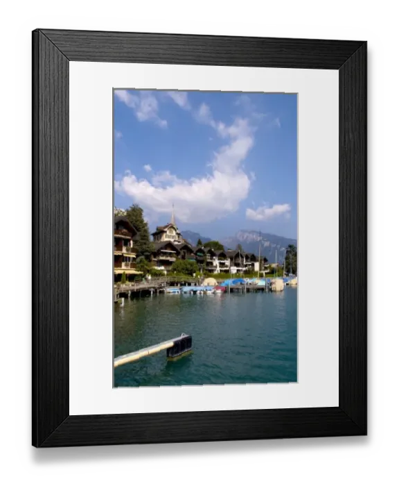 Framed Print : Beautiful village of Spiez on Lake Thun in Swiss Alps near Interlaken with church steeple Framed Print : Beautiful village of Spiez on Lake Thun in Swiss Alps near Interlaken with church steeple