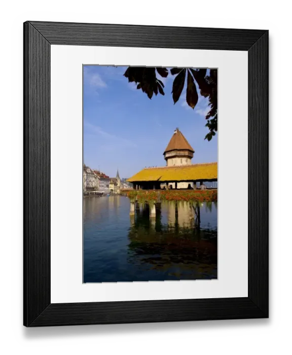 Framed Print : Famous Kapelbrucke Bridge called Chapel Bridge at lake in Lucerne Switzerland Luzern