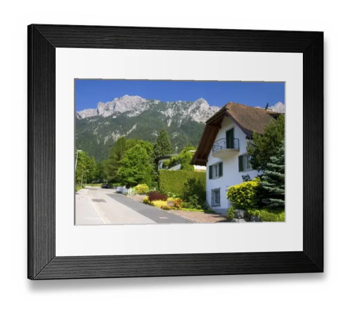 Framed Print : Housing in Lichtenstein with the Swiss Alps in the background Framed Print : Housing in Lichtenstein with the Swiss Alps in the background