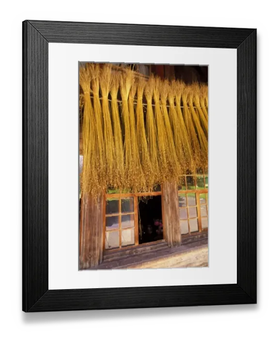 Framed Print : Europe, Switzerland. Traditional home, drying grains Framed Print : Europe, Switzerland. Traditional home, drying grains