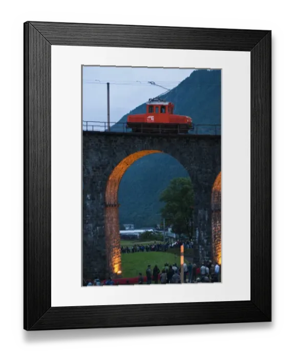 Framed Print : Brusio, Switzerland. Historic rail cars and trains on the circular railway viaduct in Brusio Framed Print : Brusio, Switzerland. Historic rail cars and trains on the circular railway viaduct in Brusio