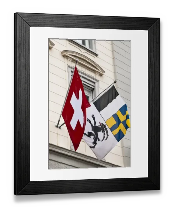 Framed Print : Pontresina, Switzerland. Flags Framed Print : Pontresina, Switzerland. Flags