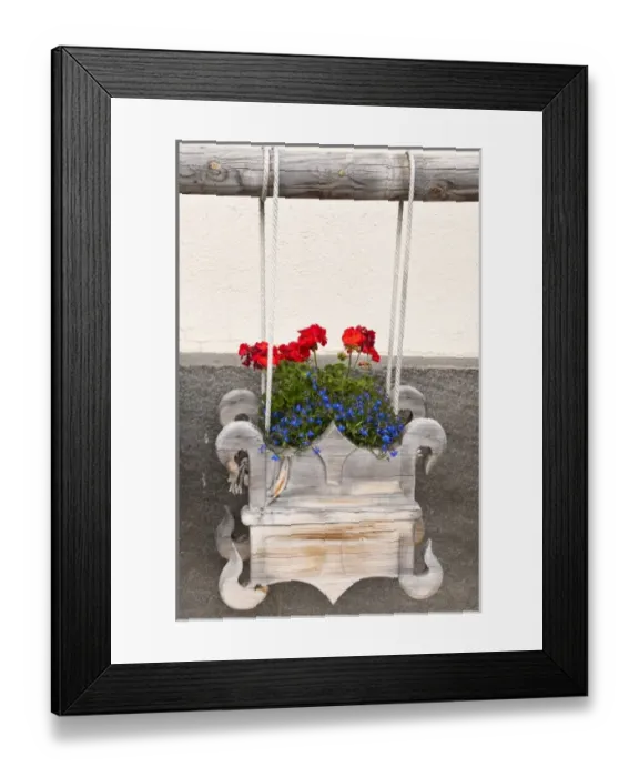 Framed Print : Pontresina, Switzerland. Wooden window flower boxes Framed Print : Pontresina, Switzerland. Wooden window flower boxes