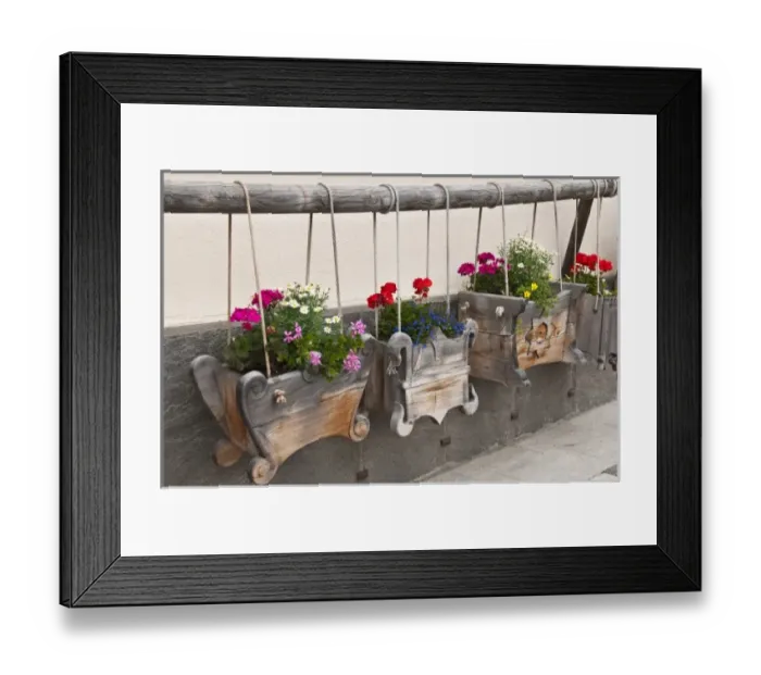 Framed Print : Pontresina, Switzerland. Wooden window flower boxes Framed Print : Pontresina, Switzerland. Wooden window flower boxes