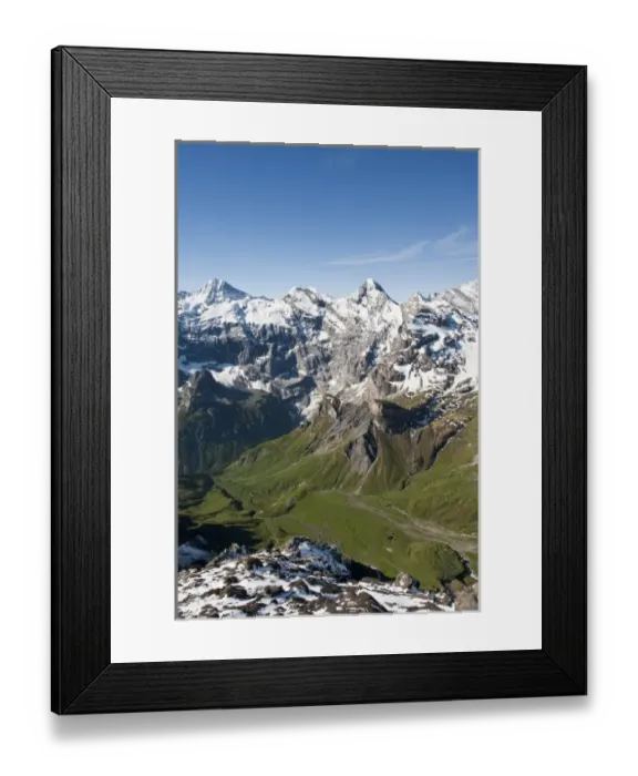 Framed Print : Jungfrau Region, Switzerland. Jungfrau massif from Schilthorn Peak Framed Print : Jungfrau Region, Switzerland. Jungfrau massif from Schilthorn Peak